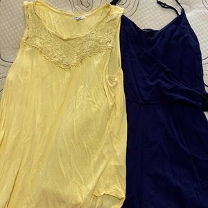 Spring/ summer yellow tank top medium size. And a navy romper size small.
